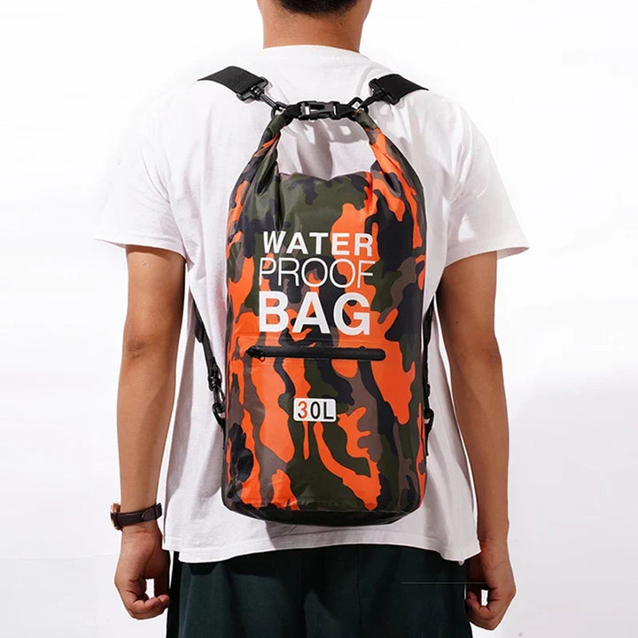 Unisex waterproof backpack with wet/dry separation, ideal for outdoor adventures, hiking, camping, travel.