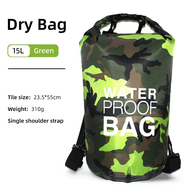 Premium waterproof dry bag backpack with wet/dry separation, built for durability and adventure travel.