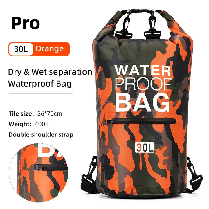 AquaVault waterproof backpack, featuring wet/dry separation for clean & dirty gear organization, travel.