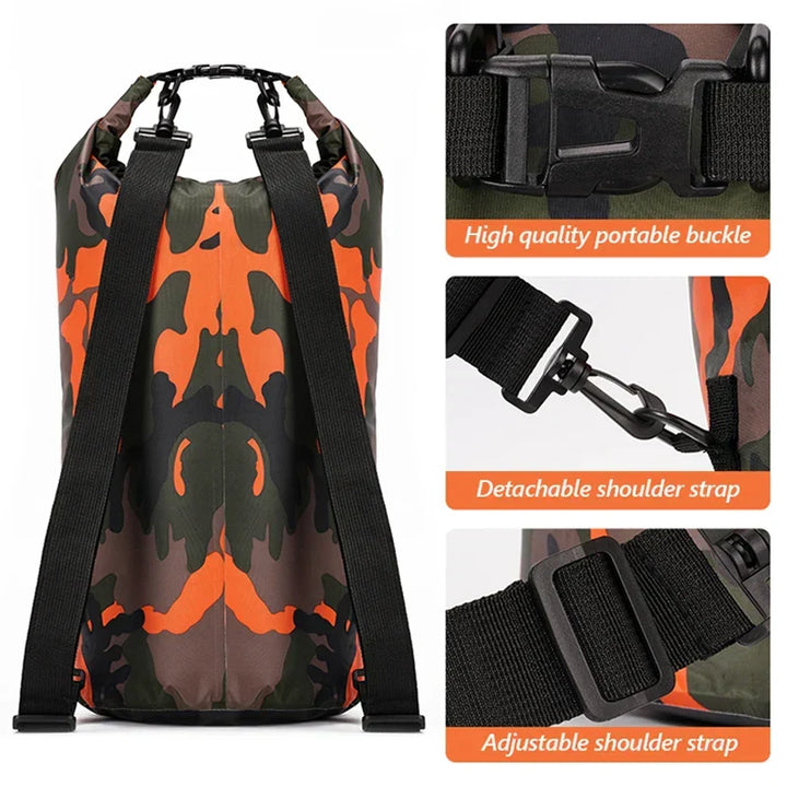 Adventure waterproof backpack. Wet/dry separation keeps gear dry. Perfect for hiking, camping, travel, beach.