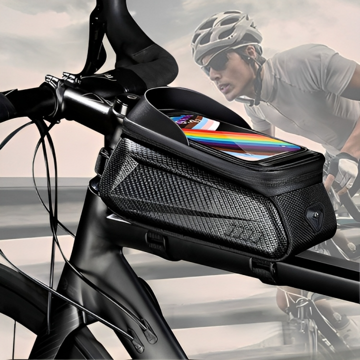 CarbonRide waterproof bike frame bag, spacious storage for cycling essentials, durable and secure for road & MTB.