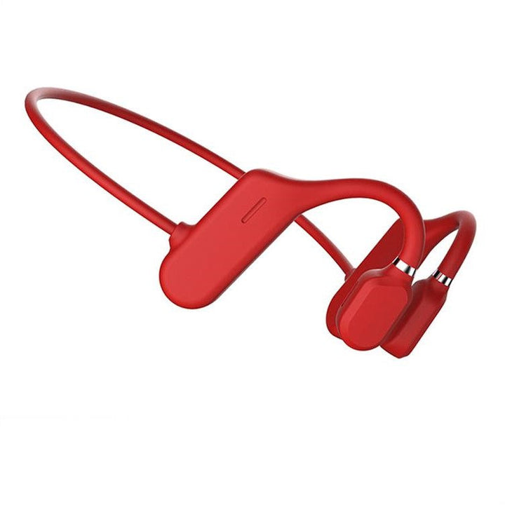 Person wearing waterproof bone conduction headphones, wireless Bluetooth, during a run.