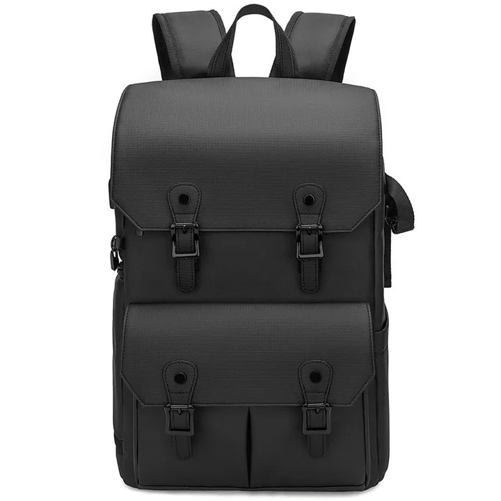 Overhead view of the open waterproof camera shoulder bag, revealing spacious compartments for anti-theft storage