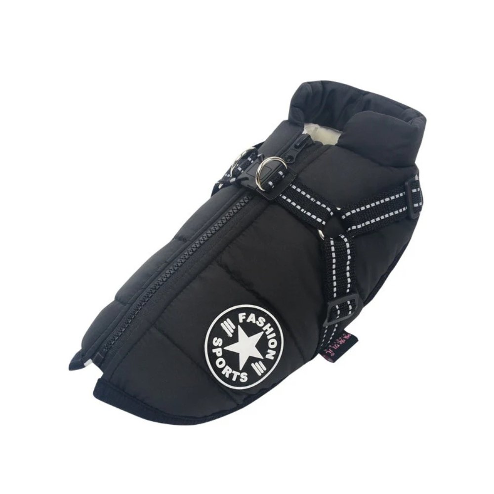 Premium waterproof dog vest for winter and rain, ensuring your pet's comfort and safety during cold weather excursions.