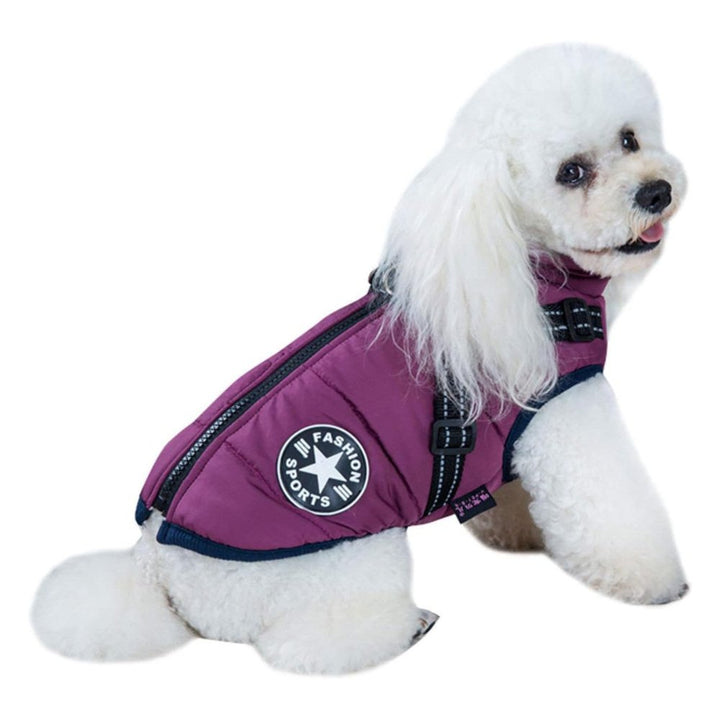 Heavy-duty waterproof dog coat, ideal for winter. This durable pet apparel ensures your dog stays warm & dry.