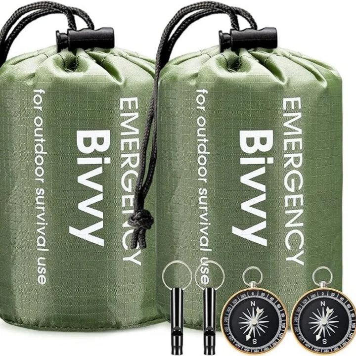 Unisex waterproof emergency bivvy bag, compact and lightweight for survival camping & hiking outdoor shelter.