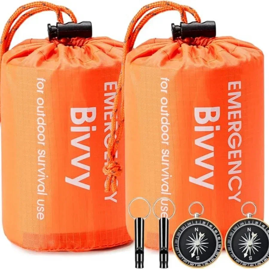 Lightweight survival bivvy bag, unisex and waterproof, essential camping gear for emergency outdoor shelter.