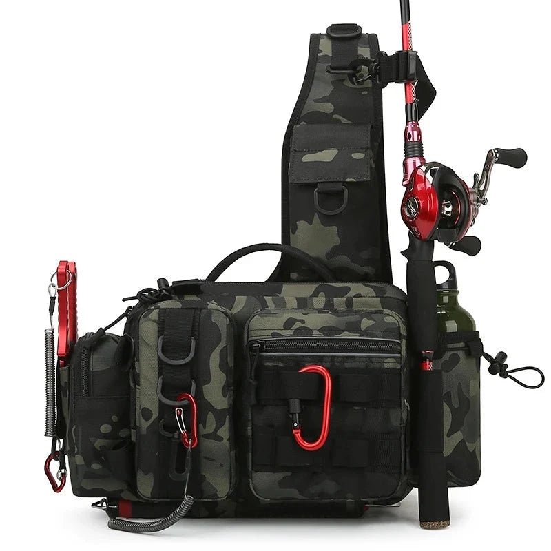 Unisex waterproof fishing waist pack for tackle & gear, durable outdoor bag with adjustable strap.
