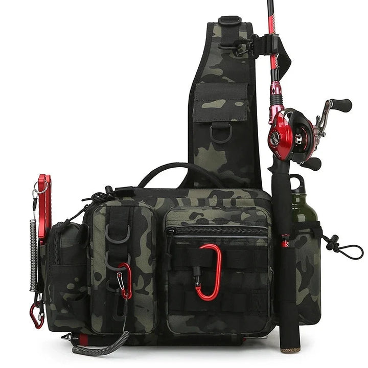 Unisex waterproof fishing waist pack for tackle & gear, durable outdoor bag with adjustable strap.