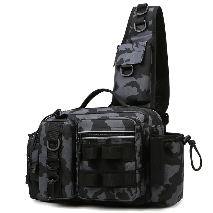 Robust waterproof fishing waist pack, durable gear bag for all weather, adjustable & versatile.