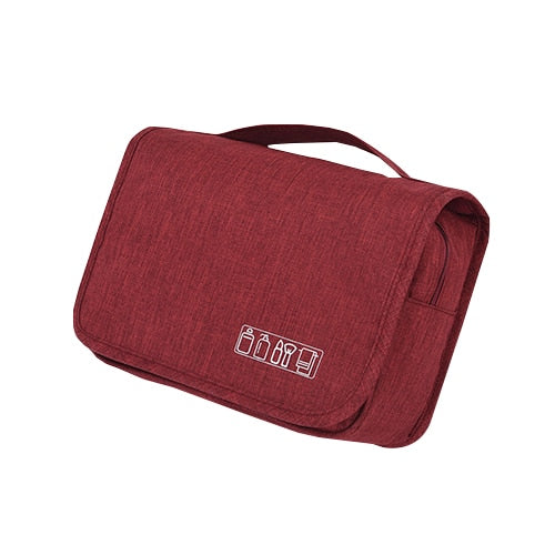 Deluxe unisex cosmetic travel organizer, featuring a strong hook for easy hanging.