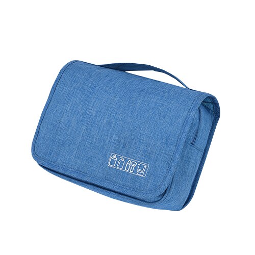 Portable unisex wash bag organizer, folded and ready for luggage, waterproof material.