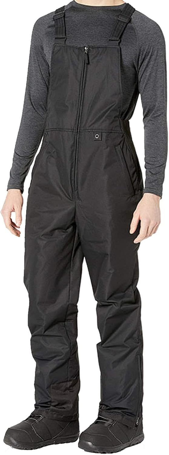 Unisex snow pants: waterproof insulated snowboarding ski bibs, grey, side profile, winter sports outerwear.