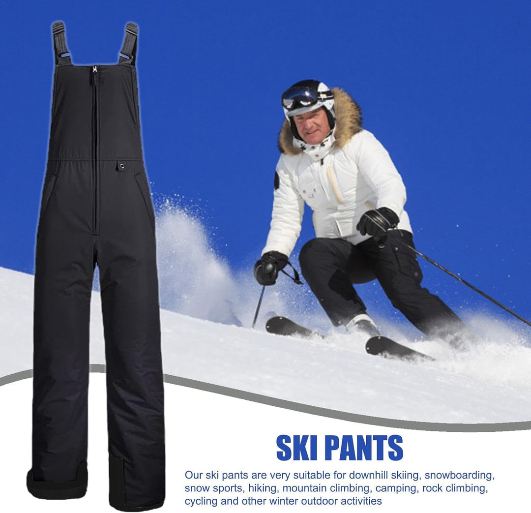 Unisex insulated ski bibs in vibrant red, worn by model in snow, showing full range of motion.