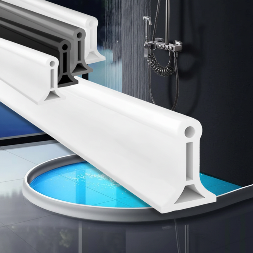 White Kompakte AquaStrip shower barrier strip, waterproof and self-adhesive, perfect for shower curb and floor