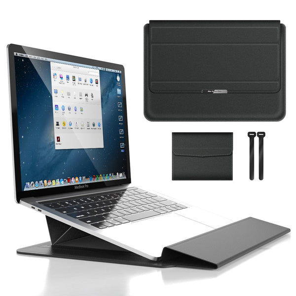 Travel-friendly laptop case: Shockproof & waterproof sleeve with integrated stand & wrist support.