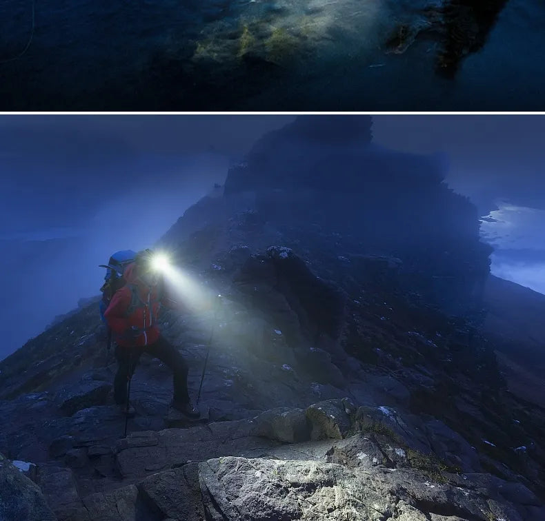 Waterproof headlamp for outdoor adventures, LED light with zoom for focused or wide illumination