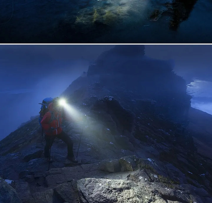 Waterproof headlamp for outdoor adventures, LED light with zoom for focused or wide illumination