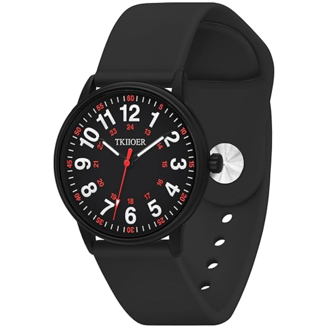 Healthcare watch with luminous dial, waterproof, unisex, robust for daily use by medical professionals.