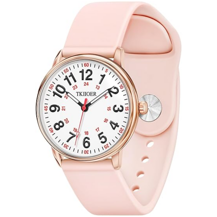Unisex waterproof nurse watch, luminous hands & markers, silicone strap, ideal for active healthcare workers.