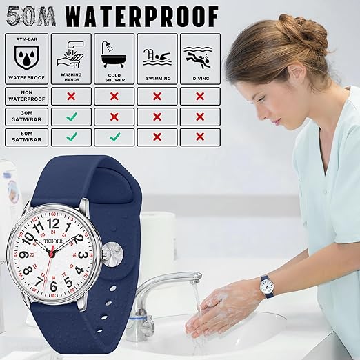 Side view of durable unisex medical watch, waterproof, luminous hands, easy-to-read student timepiece.