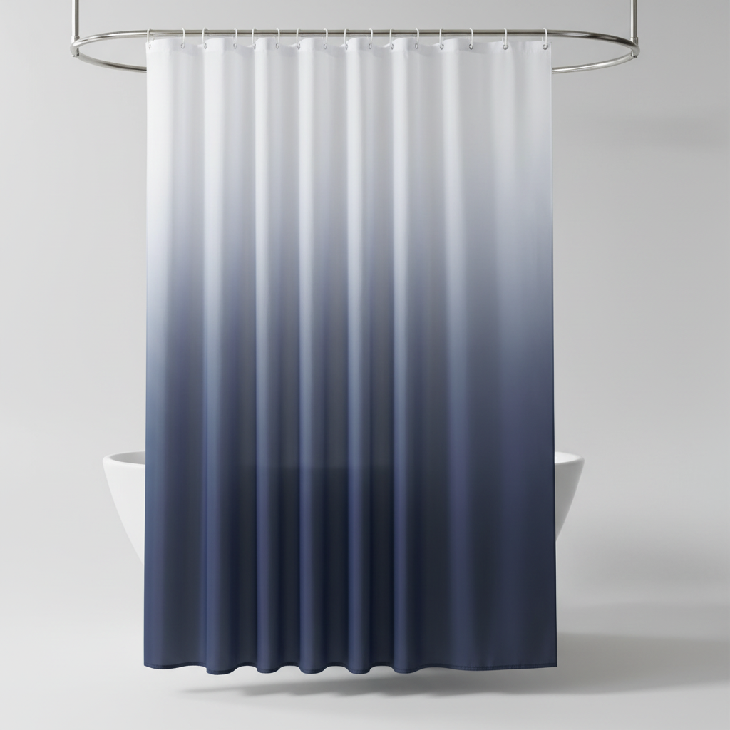 Close-up of the AquaVeil gradient polyester shower curtain fabric, showcasing its waterproof quality.