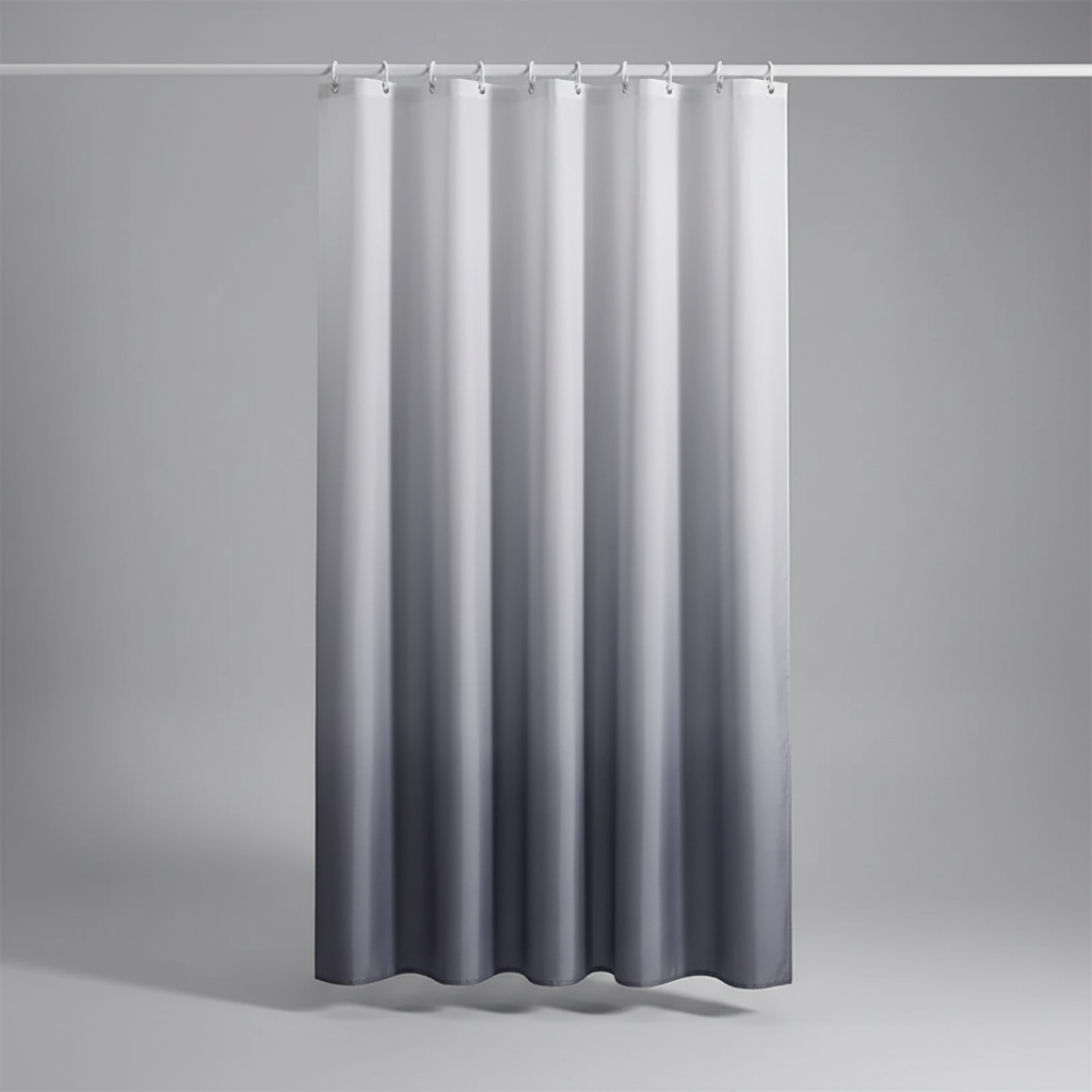 Bathroom decor focal point: a waterproof gradient polyester shower curtain, adding a modern touch.