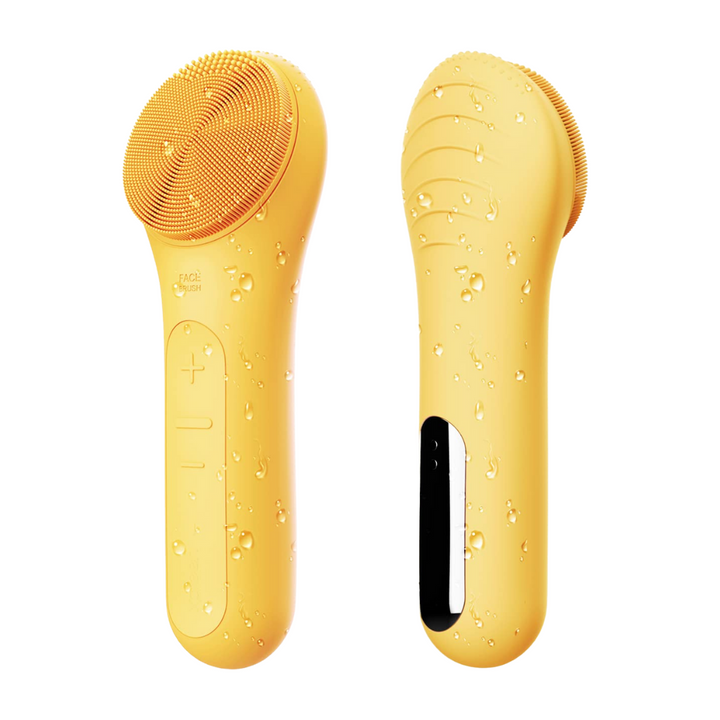 Ergonomic design of a unisex waterproof rechargeable facial cleansing brush, showing its compact size.