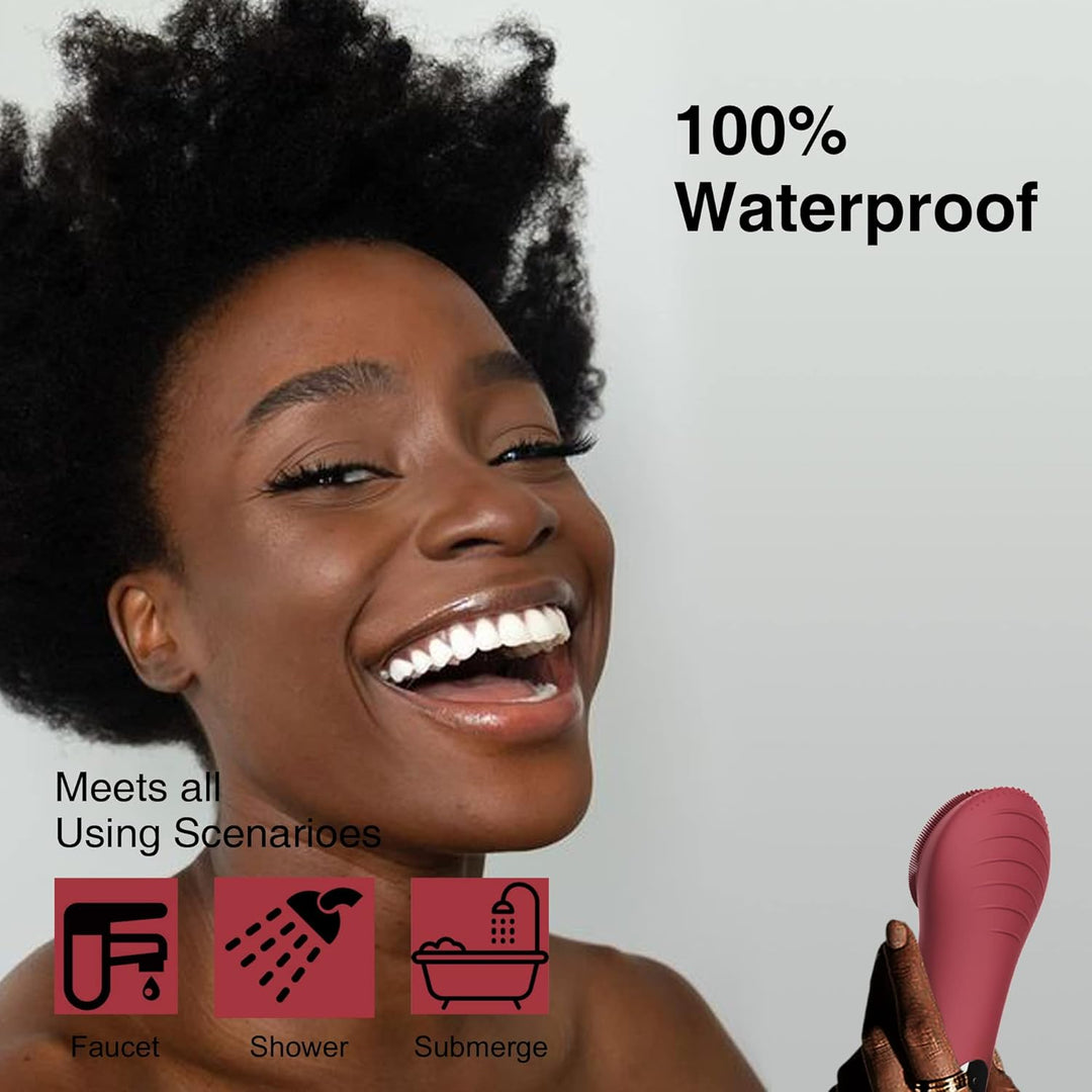 Set of a unisex waterproof rechargeable facial cleansing brush and its stand, perfect for daily skin care.