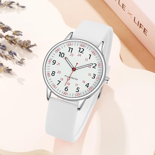 Red silicone strap unisex waterproof healthcare fob watch, ideal scrub watch for nurses