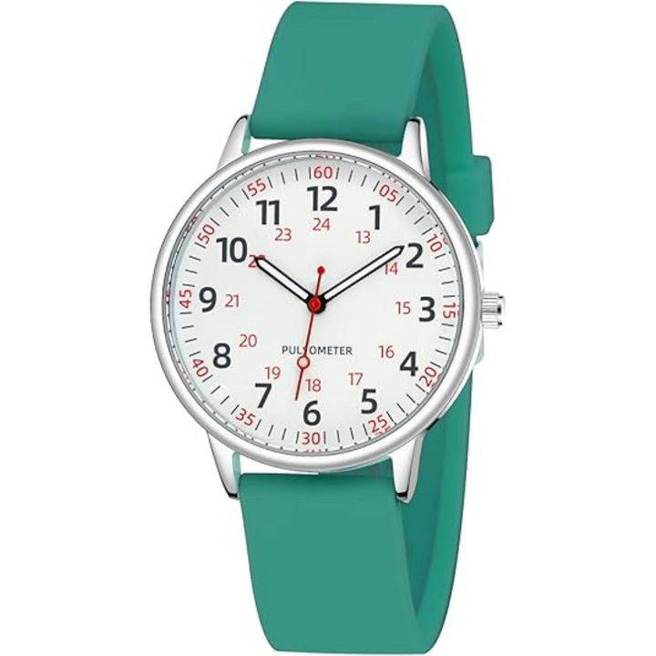 Waterproof white silicone fob watch clipped to scrubs, essential nurse watch accessory