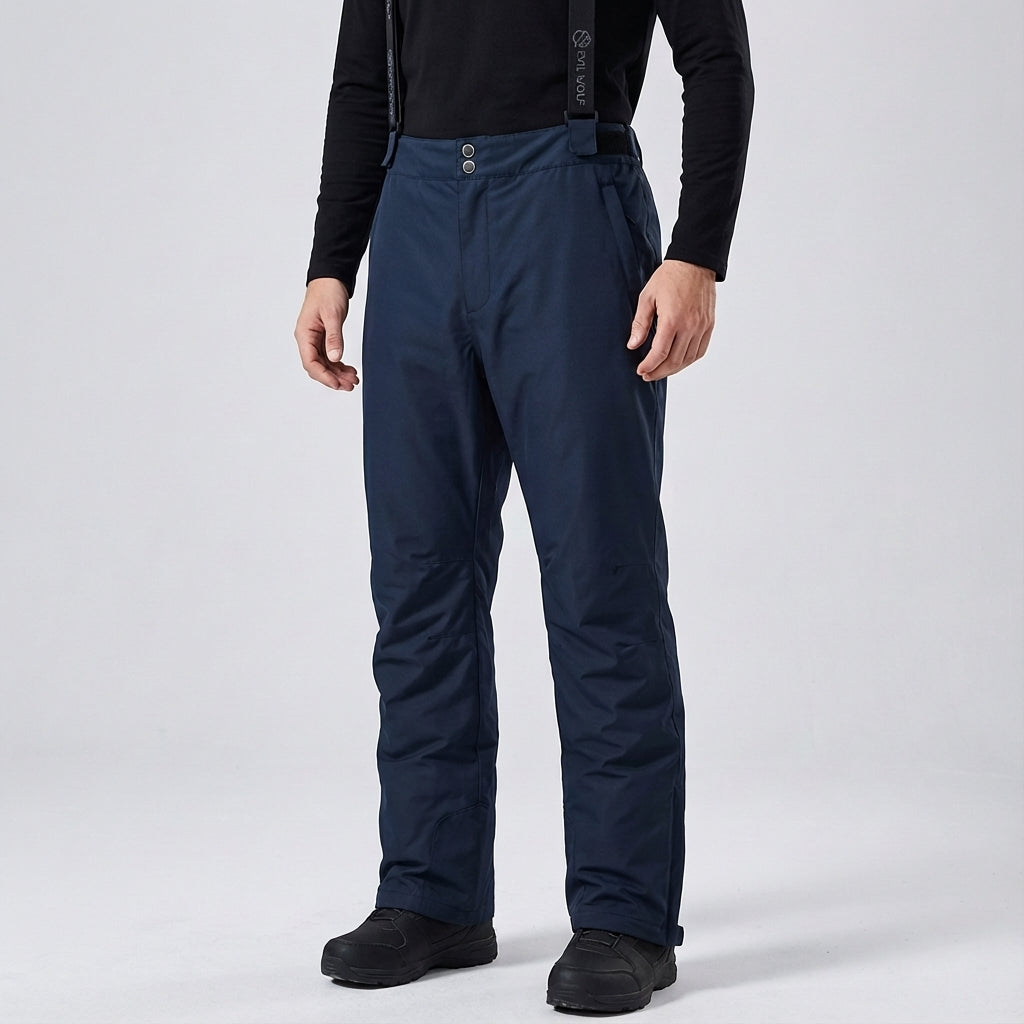 Pair of black waterproof ski trousers Mitchell with detachable braces, folded neatly