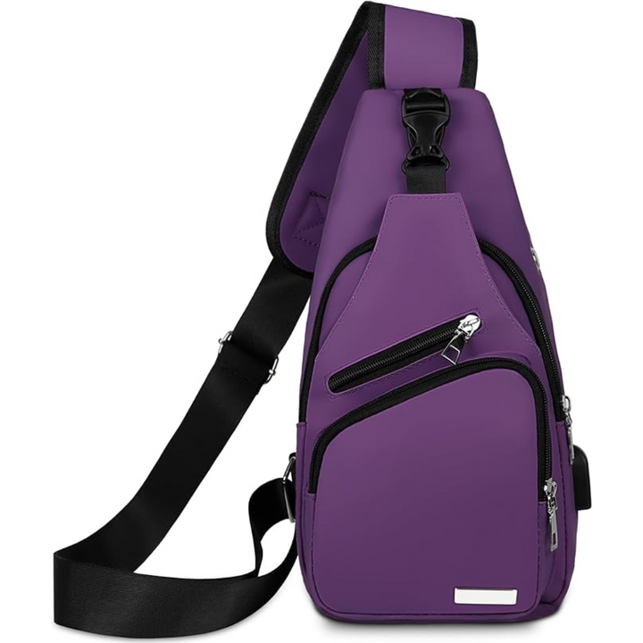 WaveSling multifunctionele sling bag with a smartphone and wallet inside, illustrating compact storage for travel essentials