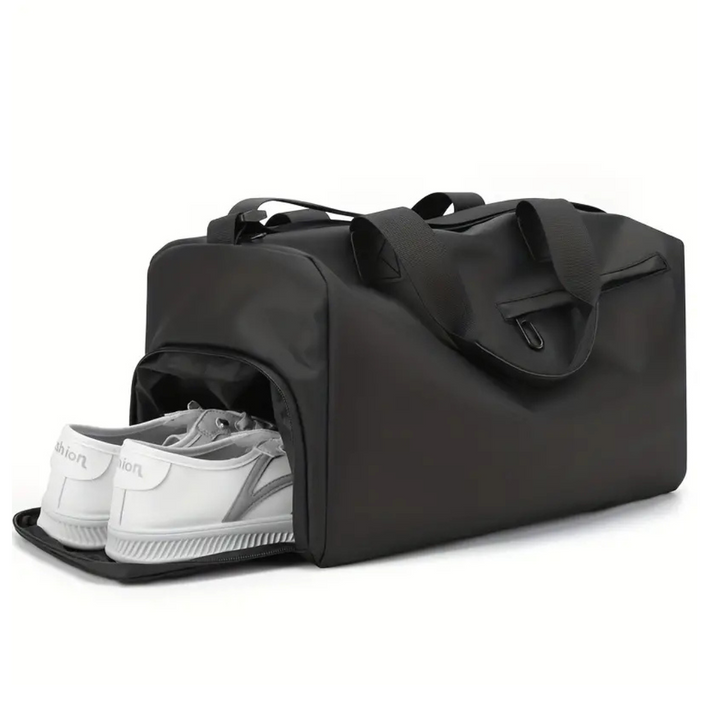 Unisex waterproof sports duffel bag with a dedicated shoe compartment, perfect for gym or travel.