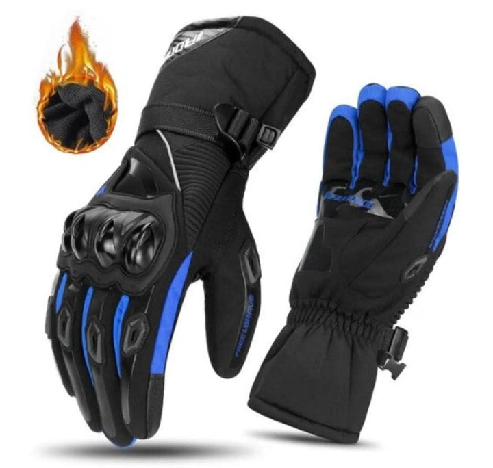 Touchscreen compatible unisex waterproof winter motorcycle gloves for bikers in cold weather.