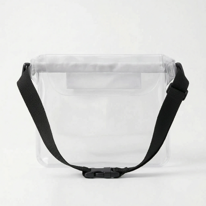 Active waterproof waist bag for water sports, paddleboarding, beach. Translucent design. Dry bag function.