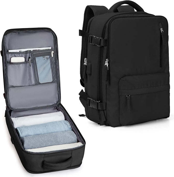 Interior view of the backpack revealing the padded 14" laptop compartment & spacious main storage area.