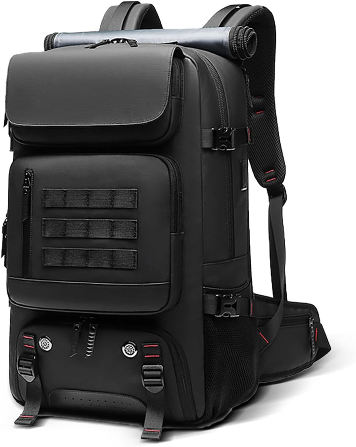 Unisex waterproof travel backpack with dedicated shoe compartment & integrated USB charging port.