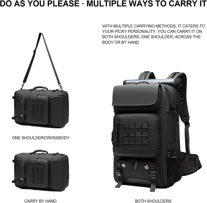 Stylish black waterproof travel bag with USB port, ideal for men & women on weekend trips or daily commute.