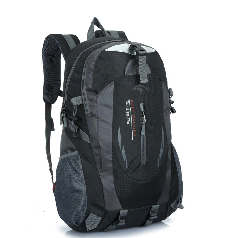 Unisex waterproof travel backpack with multi-compartments, ideal for hiking, camping, and outdoor adventures. Durable nylon gear.