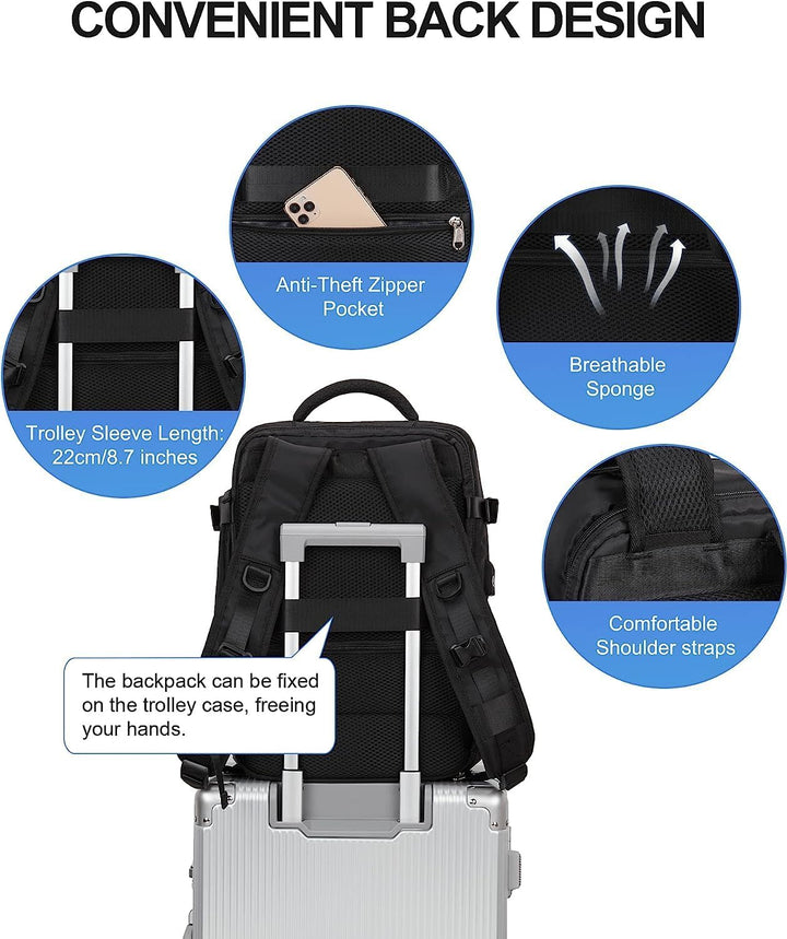 Rugged waterproof travel backpack, great for all weather, with laptop storage & shoe area.