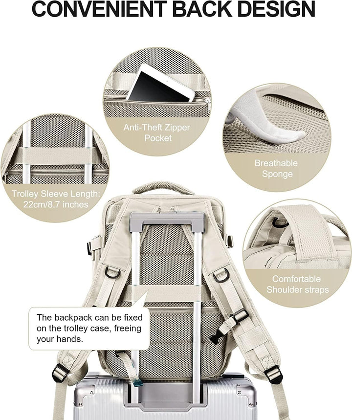Spacious waterproof travel backpack featuring a separate ventilated shoe compartment.