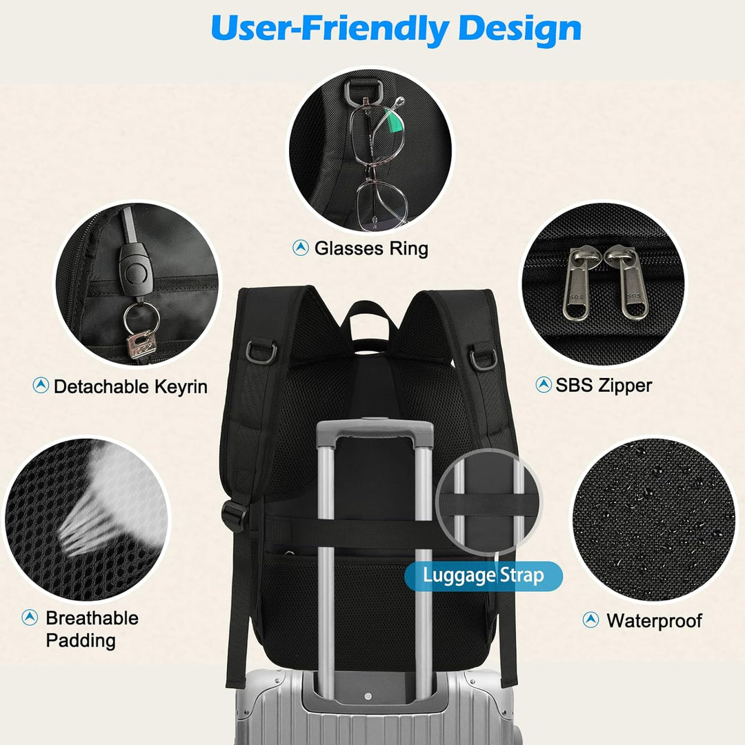 High-quality waterproof laptop backpack, USB port for durable daily use & travel.