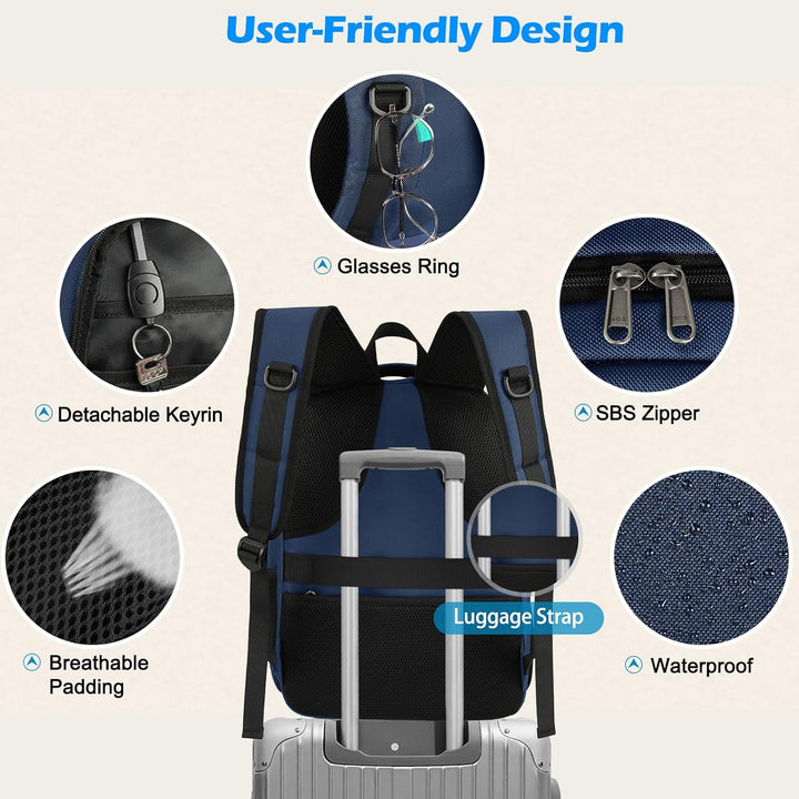 Functional waterproof laptop backpack with USB, organized for daily essentials.