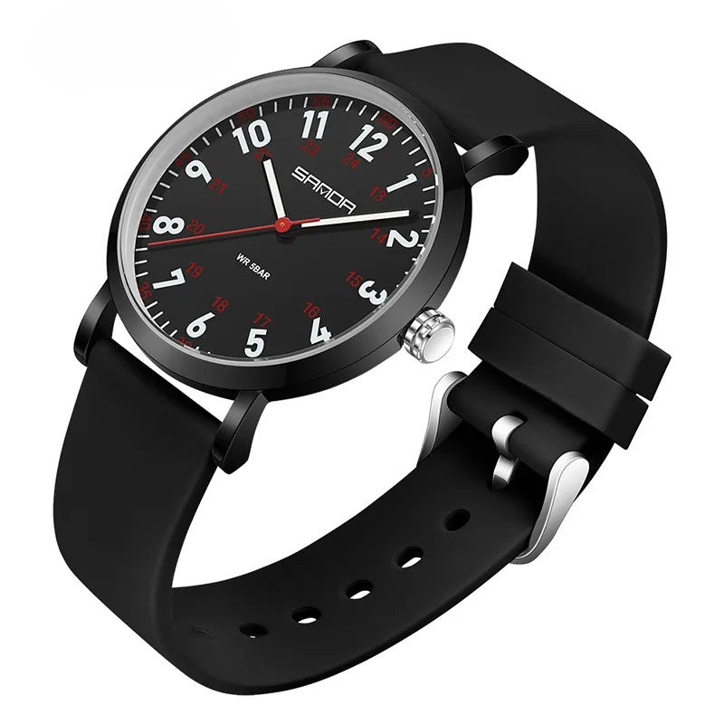 Easy-read medical watch with glow-in-dark features. Waterproof, sweeping second hand for precision timing in low light.