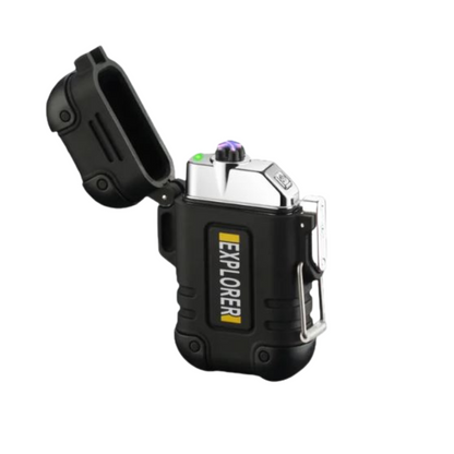 Multi-purpose rechargeable windproof plasma lighter for emergency, survival, and outdoor tasks.