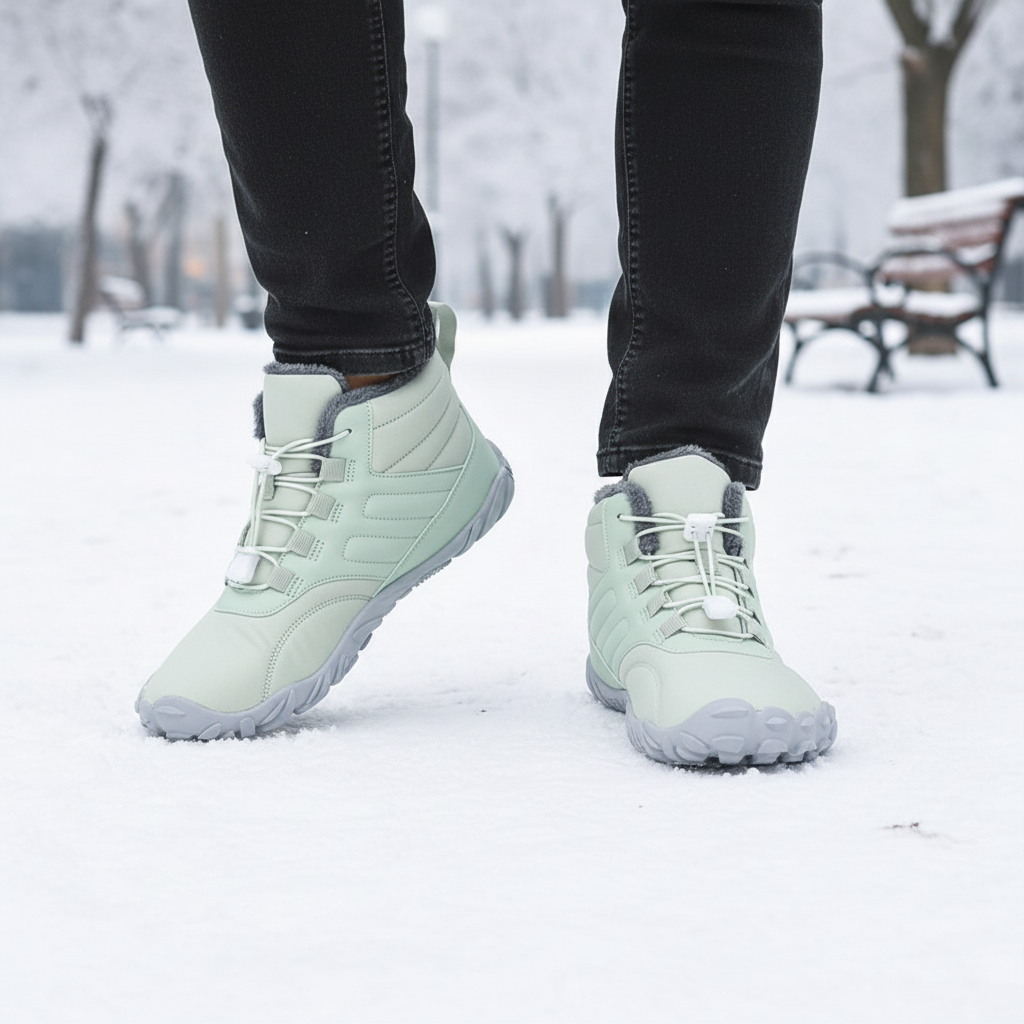 Unisex waterproof winter barefoot snow boots, synthetic upper, thermal, anti-slip sole