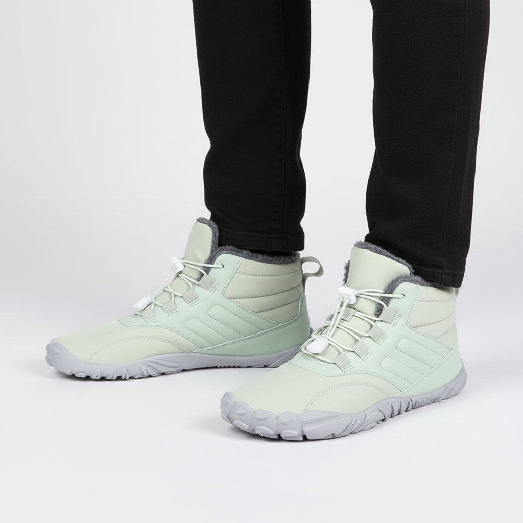 Barefoot snow boots for winter, waterproof synthetic upper, unisex outdoor footwear