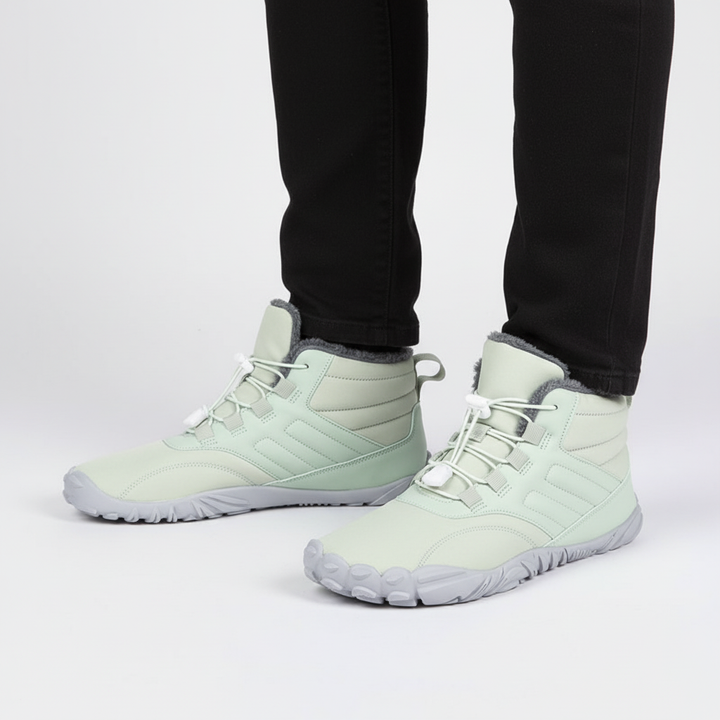 Barefoot snow boots for winter, waterproof synthetic upper, unisex outdoor footwear