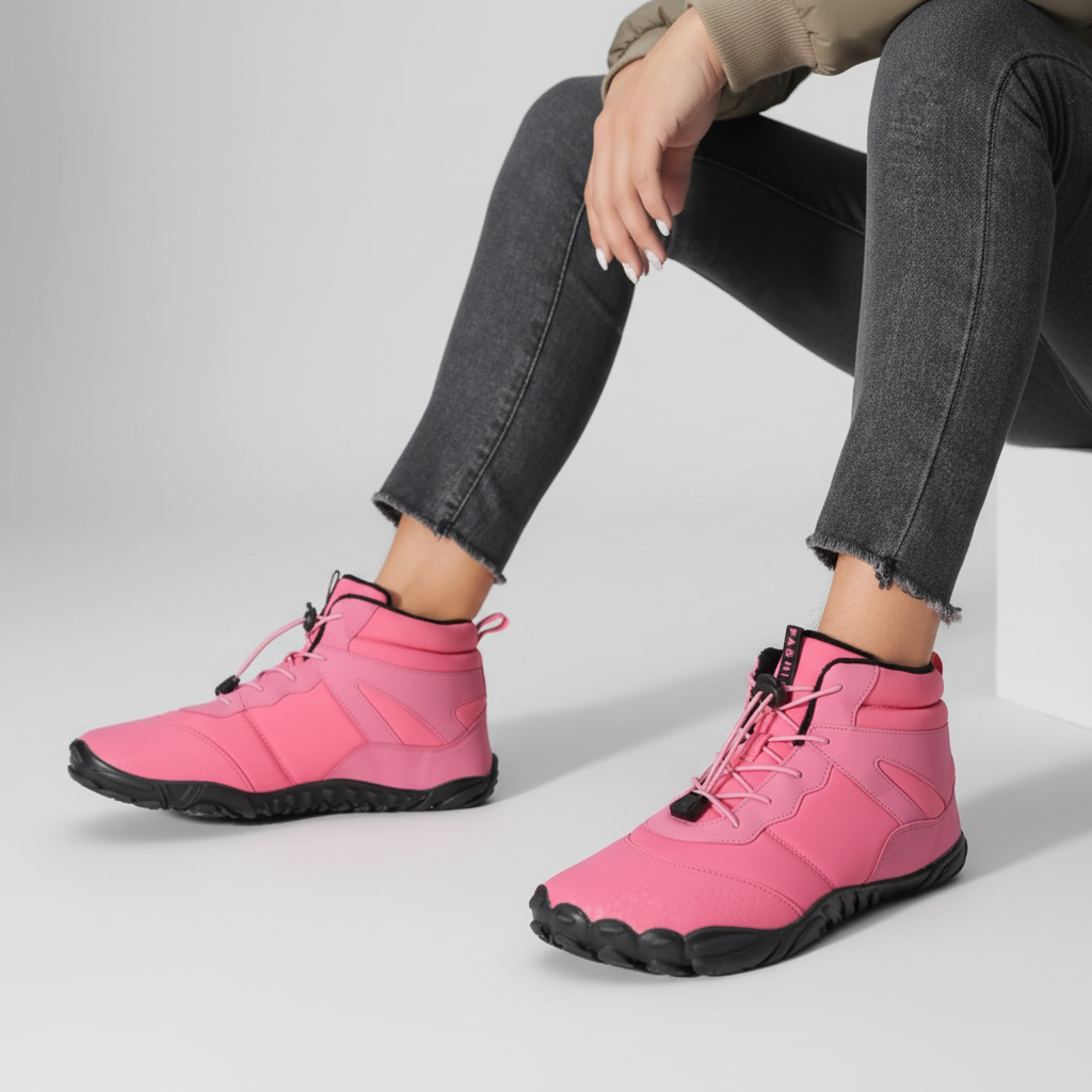 Thermal barefoot winter boots with waterproof synthetic upper, excellent for snow